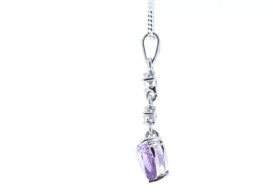 9ct White Gold Amethyst Heart Shape Diamond Pendant 0.01 Carats