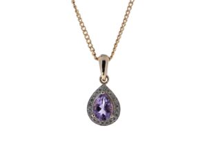 9ct Rose Gold Amethyst And Diamond Pendant 0.11 Carats