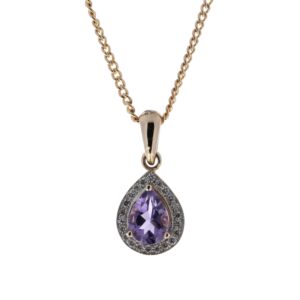 9ct Rose Gold Amethyst And Diamond Pendant 0.11 Carats