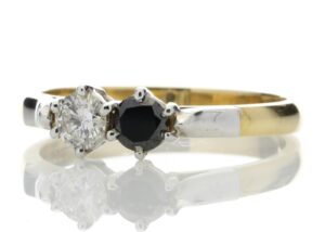 18ct Two Stone Claw Set Diamond With Black Treated Stone Ring 0.50 Carats