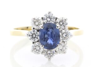 18ct Yellow Gold Oval Cluster Diamond And Sapphire Ring (S 0.90) 0.96 Carats