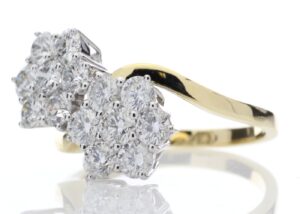 18ct Yellow Gold Double Flower Cluster Diamond Ring 2.00 Carats