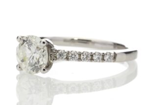 18ct White Gold Single Stone Diamond Ring With Stone Set Shoulders (1.07) 1.25 Carats