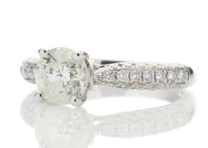 18ct White Gold Single Stone Diamond Ring With Stone Set Shoulders (1.00) 1.38 Carats