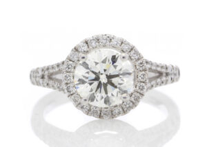 18ct White Gold Single Stone With Halo Setting Ring (1.64) 1.98 Carats