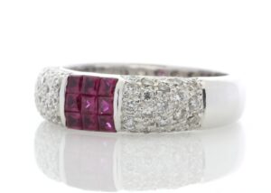 18ct White Gold Grain Set Semi Eternity Diamond And Ruby Ring (R 0.53) 0.49 Carats