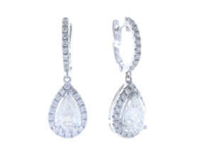 18ct White Gold Pear Shape Halo Drop Earring (2.05) 2.47