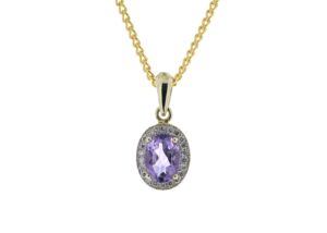 9ct Yellow Gold Amethyst And Diamond Pendant 0.11 Carats