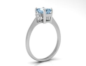 9ct White Gold Diamond And Emerald Cut Blue Topaz Ring 0.04 Carats