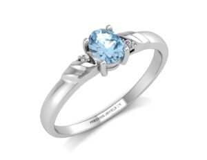 9ct White Gold Diamond And Blue Topaz Ring 0.01 Carats