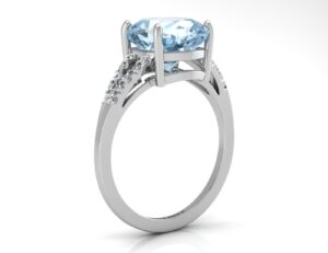 9ct White Gold Cushion Cut Blue Topaz With Diamond Set Shoulders Ring 0.06 Carats