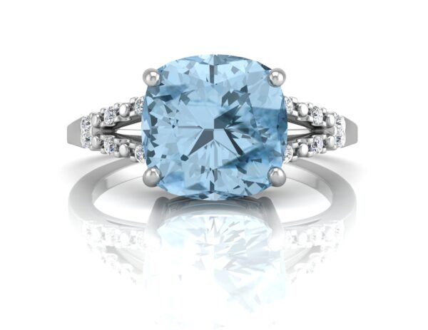 9ct White Gold Cushion Cut Blue Topaz With Diamond Set Shoulders Ring 0.06 Carats - Image 4