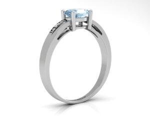 9ct White Gold Diamond And Blue Topaz Ring 0.01 Carats