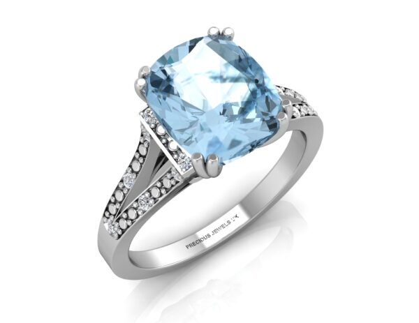 9ct White Gold Diamond And Blue Topaz Ring 0.07 Carats