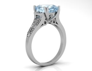 9ct White Gold Diamond And Blue Topaz Ring 0.07 Carats