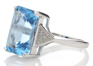 9ct White Gold Diamond And Blue Topaz Ring 0.01 Carats