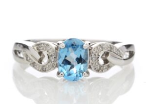 9ct White Gold Diamond And Blue Topaz Ring 0.05 Carats