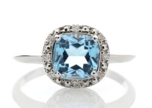 9ct White Gold Blue Topaz Diamond Ring 0.07 Carats