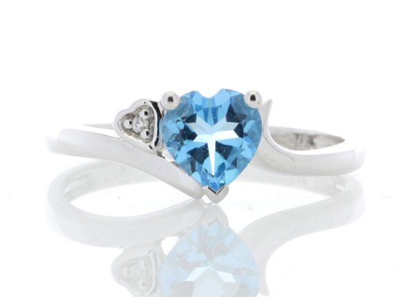 9ct White Gold Diamond and Heart Shaped Blue Topaz Ring 0.01 Carats