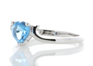 9ct White Gold Diamond and Heart Shaped Blue Topaz Ring 0.01 Carats