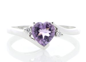 9ct White Gold Amethyst Diamond Ring 0.04 Carats