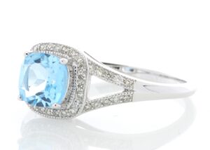 9ct White Gold Blue Topaz And Diamond Ring 0.22 Carats