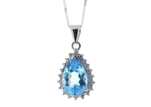 9ct White Gold Diamond And Blue Topaz Pendant 0.01 Carats