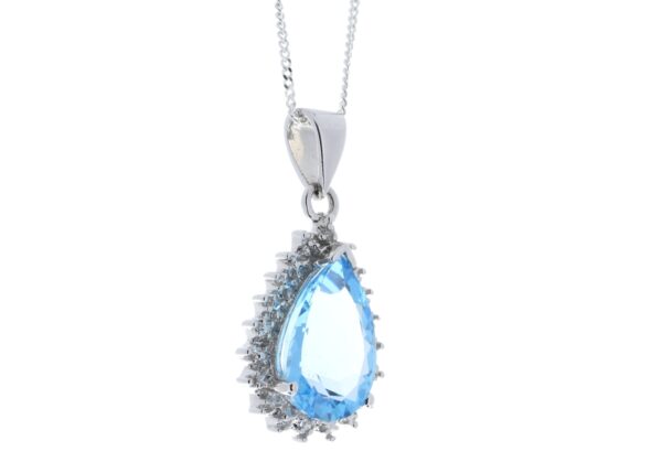 9ct White Gold Diamond And Blue Topaz Pendant 0.01 Carats - Image 2