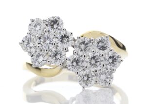 18ct Yellow Gold Double Flower Cluster Diamond Ring 2.00 Carats