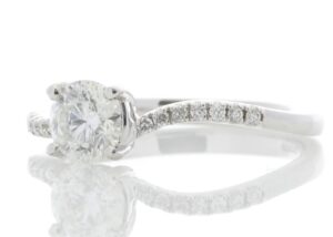 18ct White Gold Single Stone Ring With Diamond Set Shoulders (0.64) 0.73 Carats