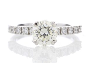 18ct White Gold Single Stone Diamond Ring With Stone Set Shoulders (1.51) 1.97 Carats