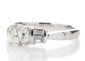 18ctWhite Gold Single Stone With Baguette Set Shoulders Diamond Ring (1.03) 1.26 Carats