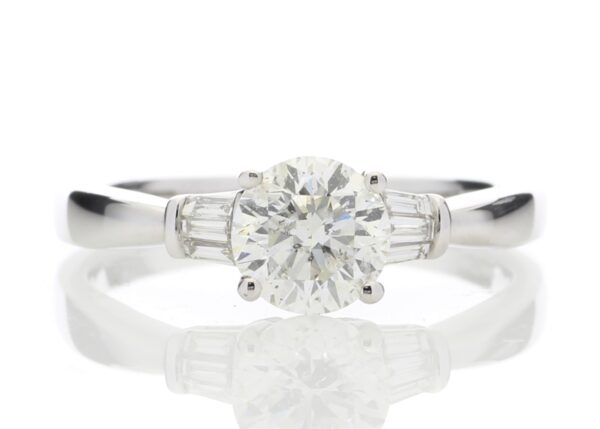 18ct White Gold Single Stone Diamond Ring With Baguette (1.02) 1.15 Carats