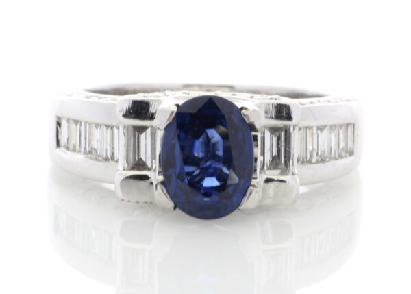 18ct White Gold Rub Over Set Semi Eternity Diamond And Sapphire Ring (S 3.60) 1.27 Carats