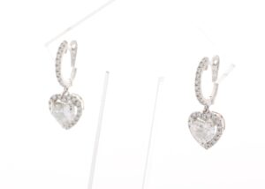 18ct White Gold Heart Shape Halo Drop Earring (1.34) 1.74