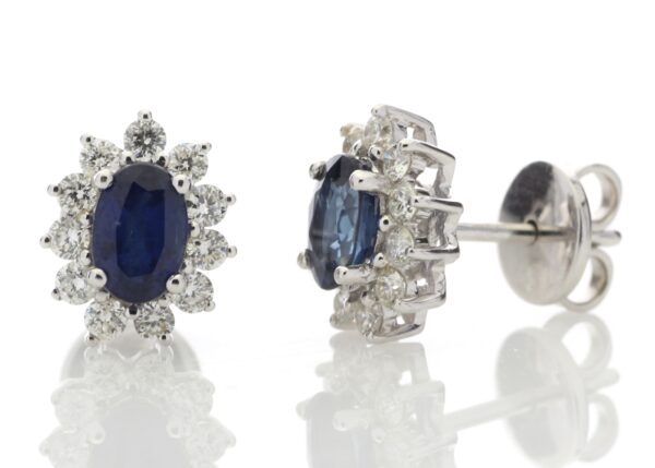 18ct White Gold Oval Cluster Claw Set Diamond And Sapphire Earring (S 1.33) 0.62 Carats - Image 4