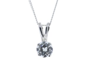 18ct White Gold Single Stone Wire Set Diamond Pendant 0.63 Carats