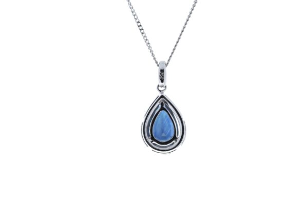 18ct White Gold Pear Shape Sapphire In Diamond Halo Setting Pendant (P 2.35) 0.18 - Image 3