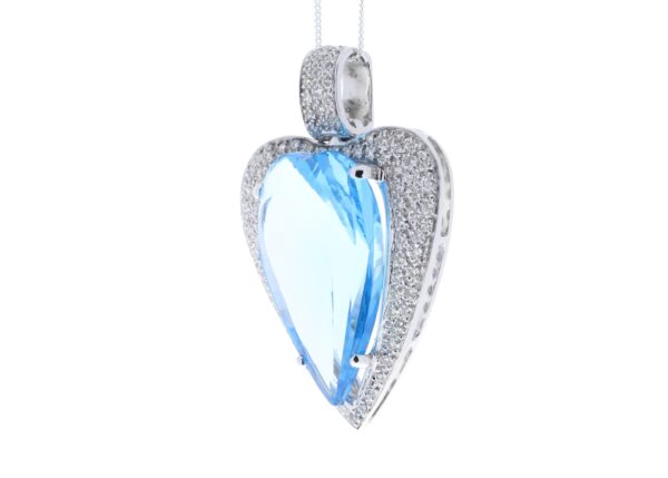 18ct White Gold Single Stone Heart Cut Diamond And Blue Topaz Pendant 1.10 Carats - Image 4