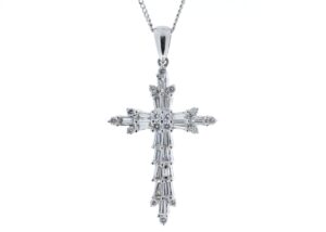 18ct White Gold Diamond Cross Pendant (0.70) 0.94 Carats