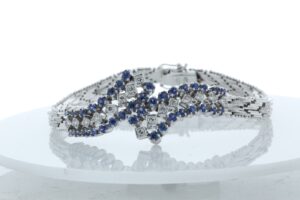 18ct White Gold Diamond And Cornflower Blue Sapphire Bracelet 1.20 Carats