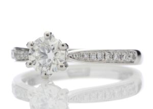 Platinum Single Stone Claw Set With Stone Set Shoulders Diamond Ring 0.82 Carats