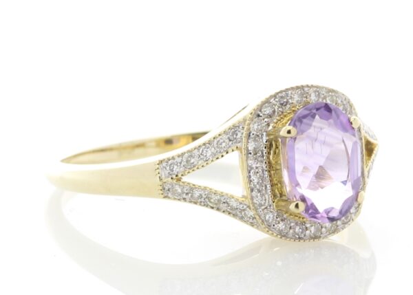 9ct Yellow Gold Amethyst And Diamond Halo Set Ring 0.21 Carats - Image 4