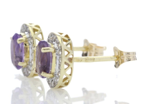 9ct Yellow Gold Amethyst and Diamond Cluster Earring 0.18 Carats - Image 2