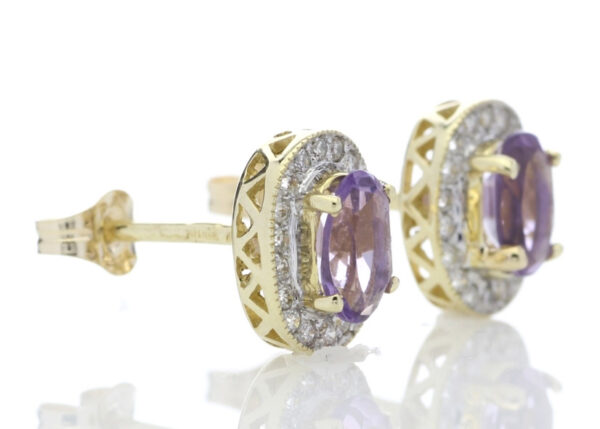 9ct Yellow Gold Amethyst and Diamond Cluster Earring 0.18 Carats - Image 4