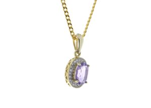 9ct Yellow Gold Amethyst And Diamond Pendant 0.11 Carats