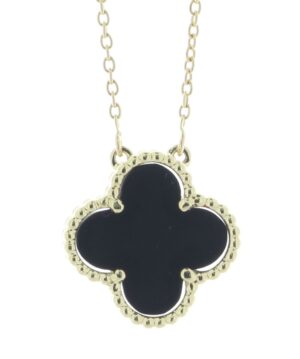 9ct Yellow Gold Alhambra Clover Leaf Onyx Pendant And Chain