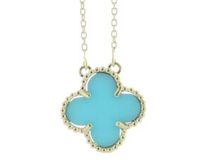 9ct Yellow Alhambra Clover Leaf Turquoise Pendant And Chain 1.88