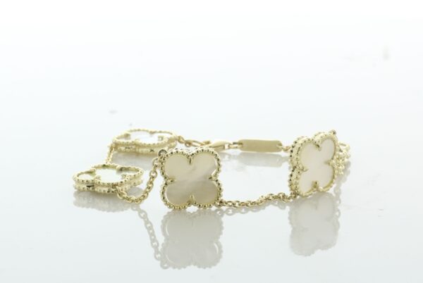 9ct Yellow Gold Vintage Alhambra Gold And Mother-Of-Pearl Bracelet - Image 2