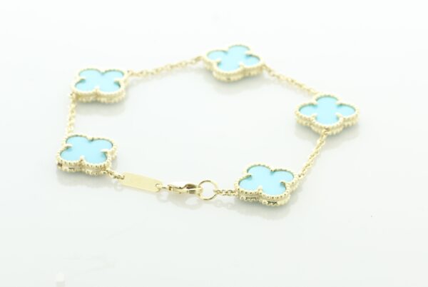 9ct Yellow Gold Vintage Alhambra Gold And Turquoise Bracelet - Image 3